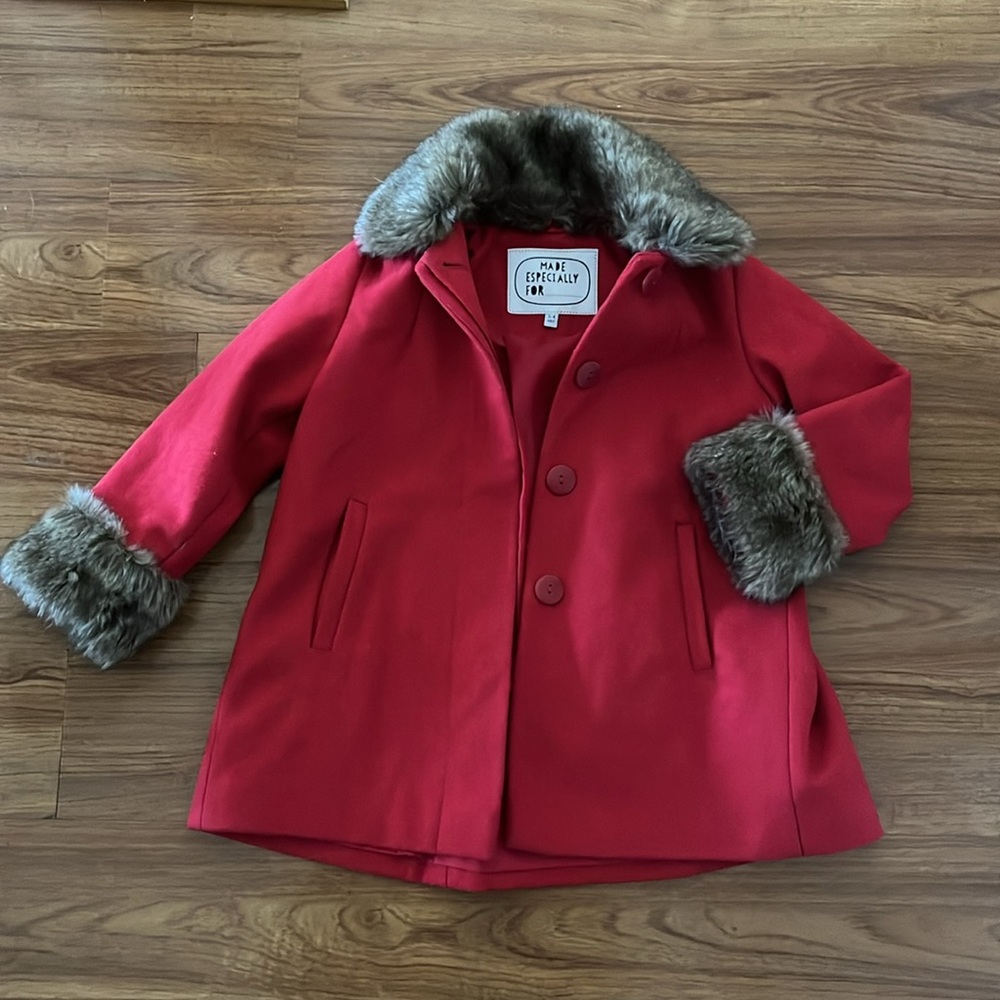 M & S girls red dress coat 3-4 yrs old